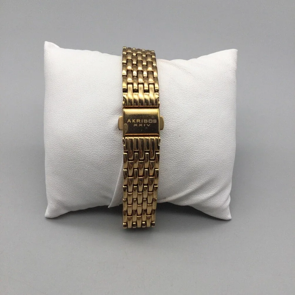 Akribos XXIV Womens Watch 33mm Gold Tone Crystals Date New Battery 7.5